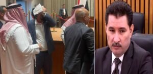 هيبت الحلبوسي يضمد رأسه بمنديل بعد الاعتداء